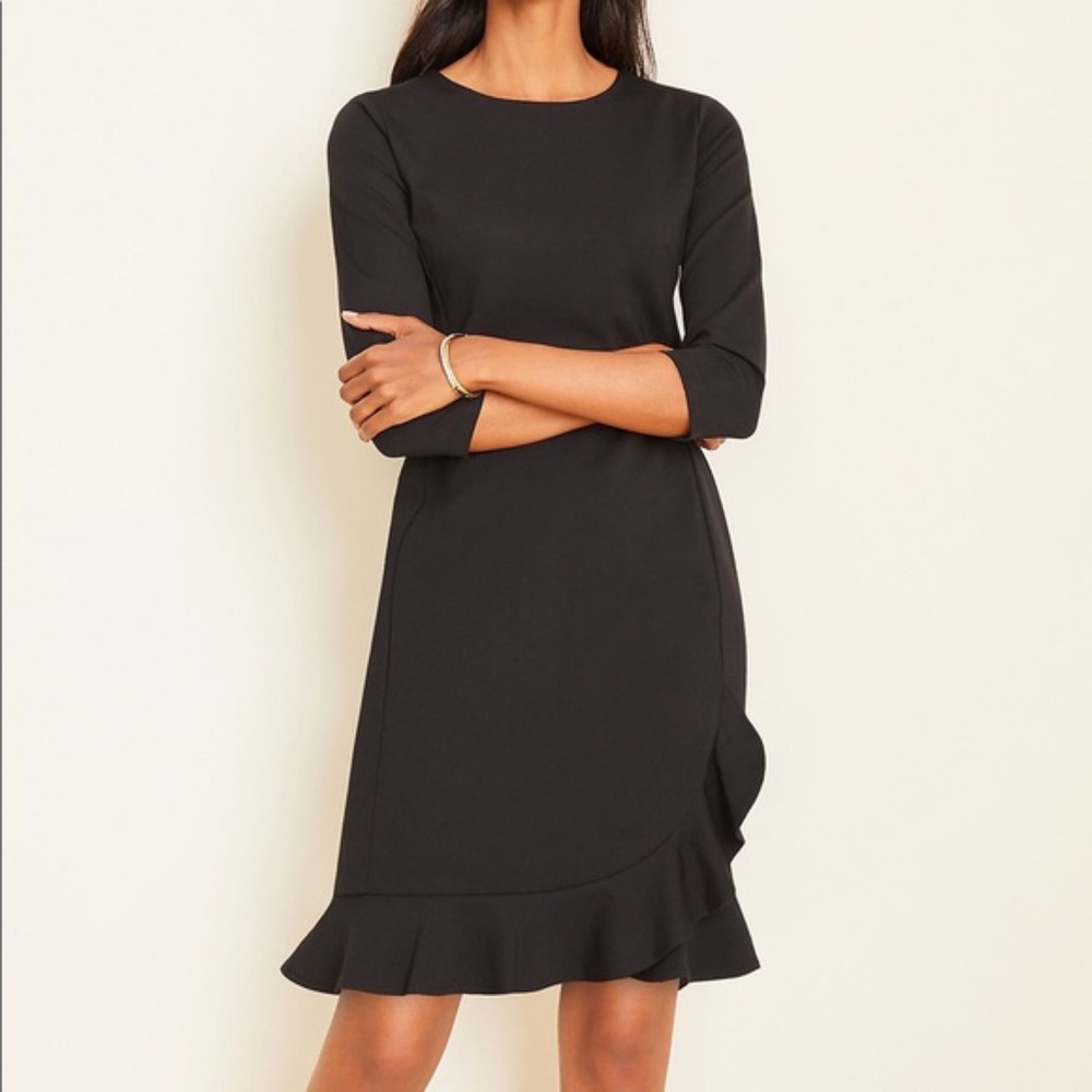 NWT Ann Taylor Petite Ponte Ruffle Dress